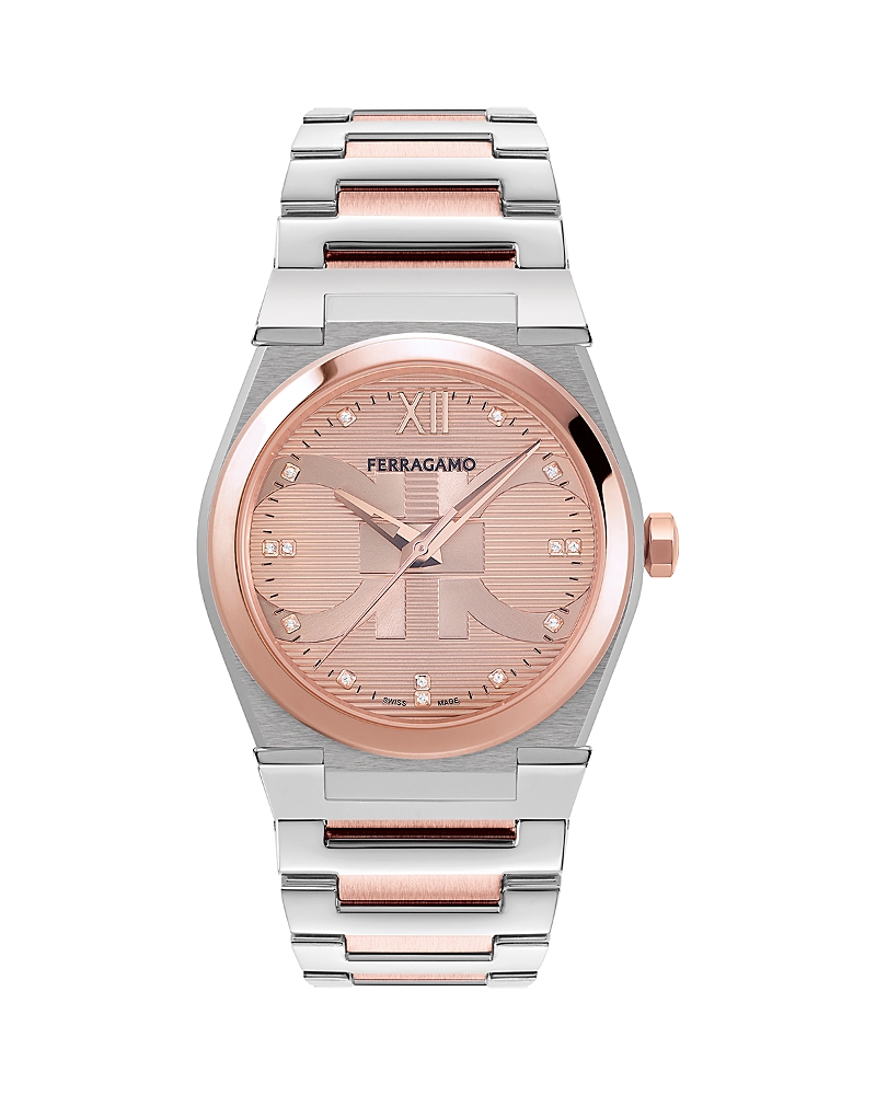 Ferragamo Men's 40mm Vega Holiday Capsule Watch With Bracelet Strap, Two Tone Rose Gold In Pink/two-tone