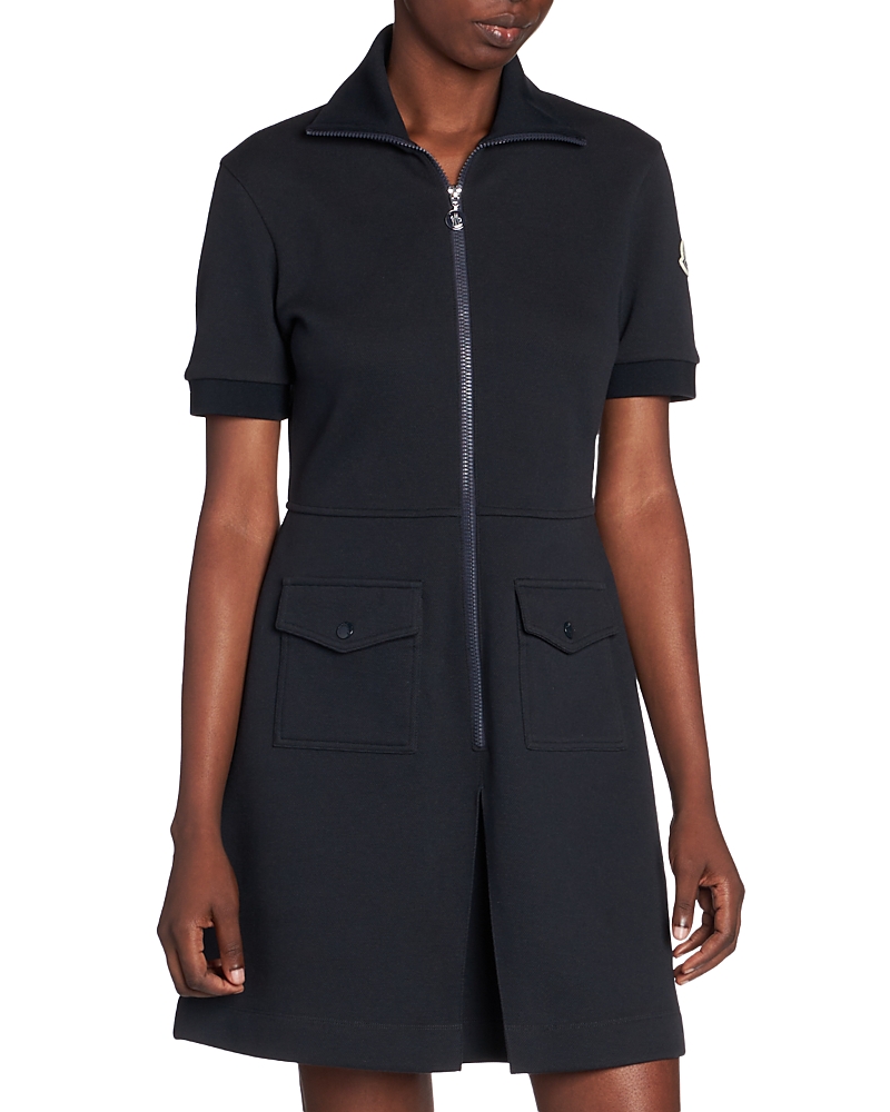 Moncler Stretch Cotton Blend Piquet Polo Dress In Black