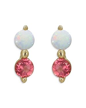 Moon & Meadow 14K Yellow Gold Opal & Pink Tourmaline Stud Earrings