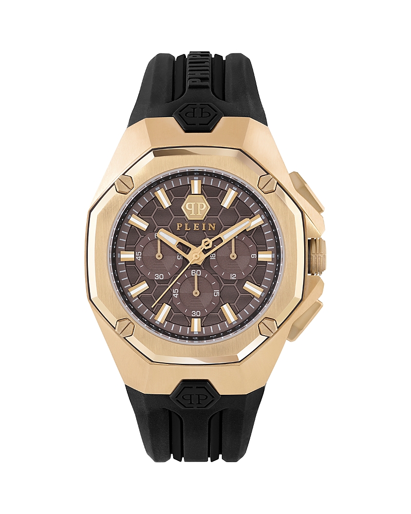 Philipp Plein Octagonal Chronograph Timepiece With Ip Yellow Gold Case In Brown/black