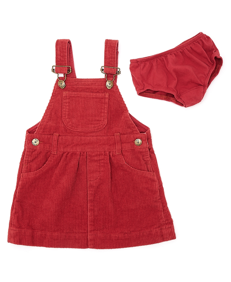 Dotty Dungarees Girls' Robin Red Chunky Cord Overall Dress - Baby, Little Kid, Big Kid In Robin Red