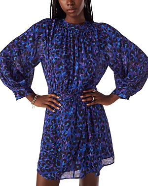 Shop Ba&sh Ba & Sh Robe Logan Animal Print Bishop Sleeve Mini Dress In Blue