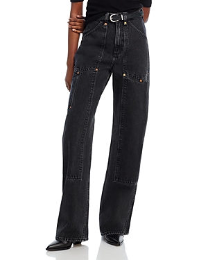Shop Re/done Super High Workwear Wide Leg Jeans In Shaded Black