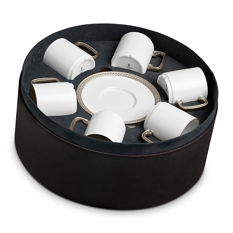 L'objet 6-piece Soie Tressée Espresso Cup & Saucer Set In Silver