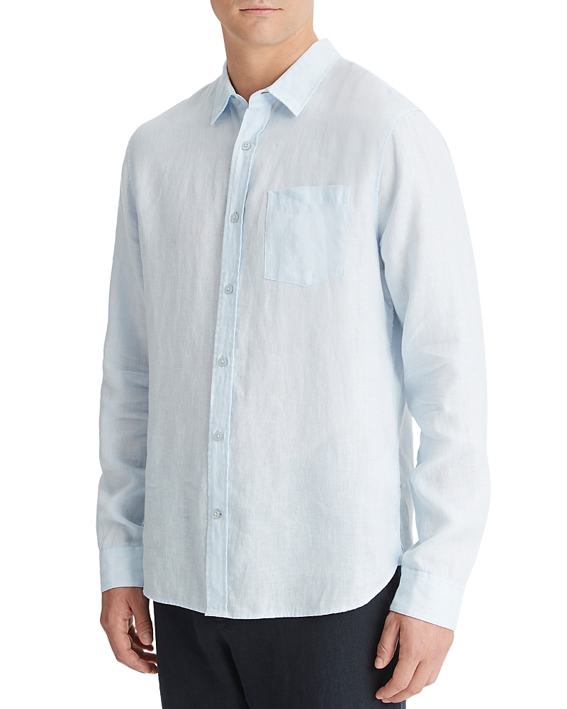 Vince Solid Linen Button Down Shirt In Blue