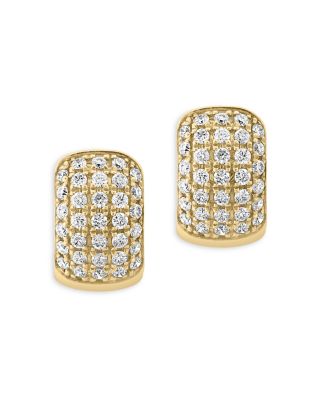 Pav&eacute; Diamond Huggie Hoop Earrings in 14K Yellow Gold, 0.55 tcw