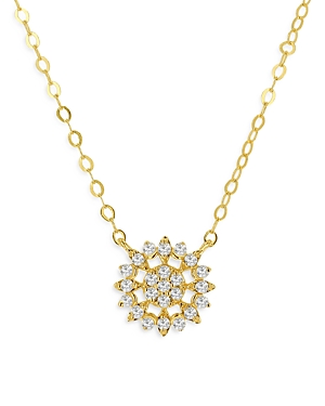14K Yellow Gold Diamond Flower Cluster Pendant Necklace, 18