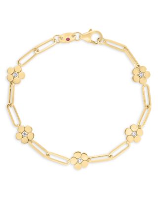 18K Yellow Gold Daisy Diamond Paperclip Chain Bracelet - Exclusive