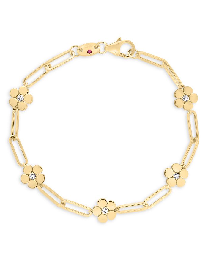 Roberto Coin 18K Yellow Gold Daisy Diamond Paperclip Chain Bracelet ...