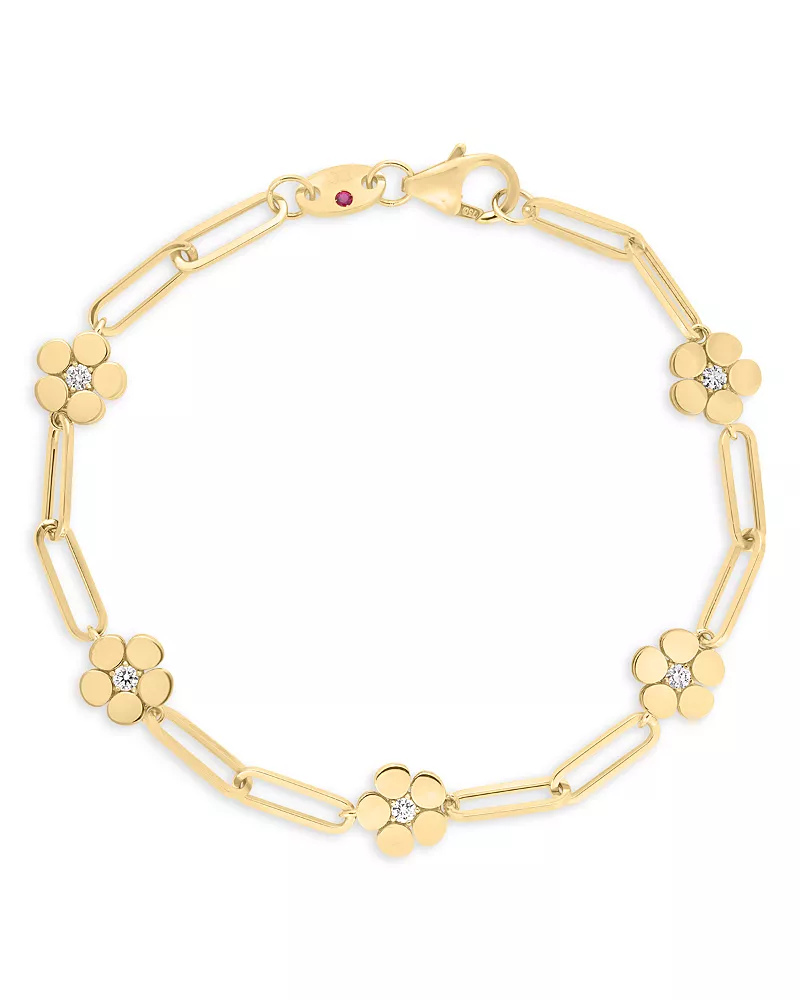 Roberto Coin 18K Yellow Gold Daisy Diamond Paperclip Chain Bracelet - Exclusive