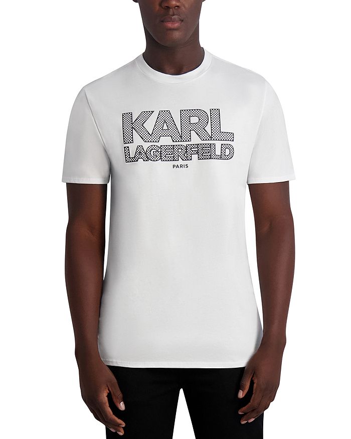 KARL LAGERFELD PARIS Cotton Checkered Karl Logo Graphic Tee ...