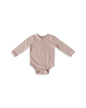 Shop Pehr Unisex Essentials Henley Long Sleeve Bodysuit - Baby In Pale Pink