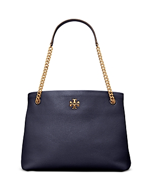 Tory Burch Kira Leather Tote In Royal Navy/gold