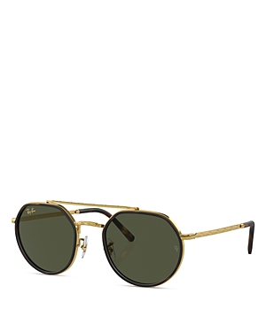 Ray Ban Ray-ban Round Sunglasses, 53mm In Gold/green Solid