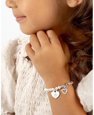  Girls Sterling Silver 4mm Cultured Pearls & Engraved Initial 6.25" Bracelet - Children