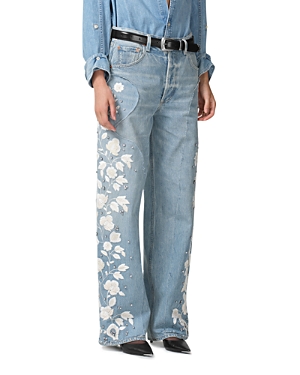 Shop Citizens Of Humanity Ayla Embroidered Wide Leg Jeans In Skylights