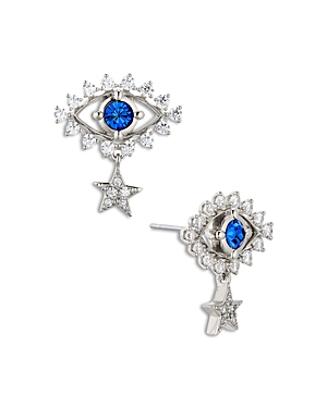 Nadri Evil Eye Star Drop Earrings In 18k Gold Plated Or Rhodium Plated In Blue/silver