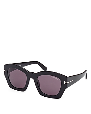 Shop Tom Ford Geometric Sunglasses, 52mm In Black/gray Solid