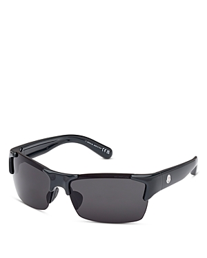 Shop Moncler Rectangular Injected Sunglasses, 69mm In Black/gray Solid