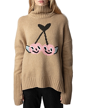 Zadig & Voltaire Alma Cherry-motif Wool Jumper In Nut