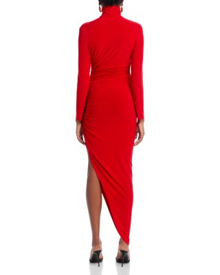 Ruched Long Sleeve Asymmetric Gown