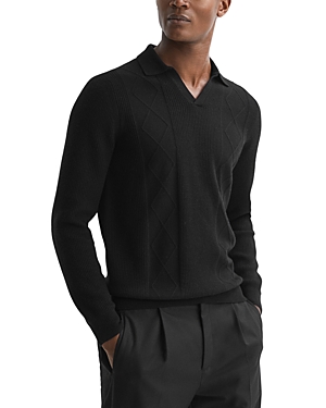 Shop Reiss Malik Open Collar Wool Polo Sweater In Black