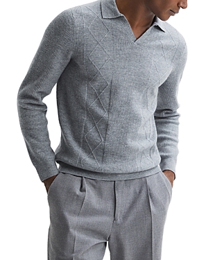 Shop Reiss Malik Open Collar Wool Polo Sweater In Soft Grey