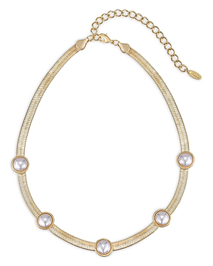 Ettika Imitation Pearl Dotted Snake Chain Necklace in 18K Gold Plated, 16