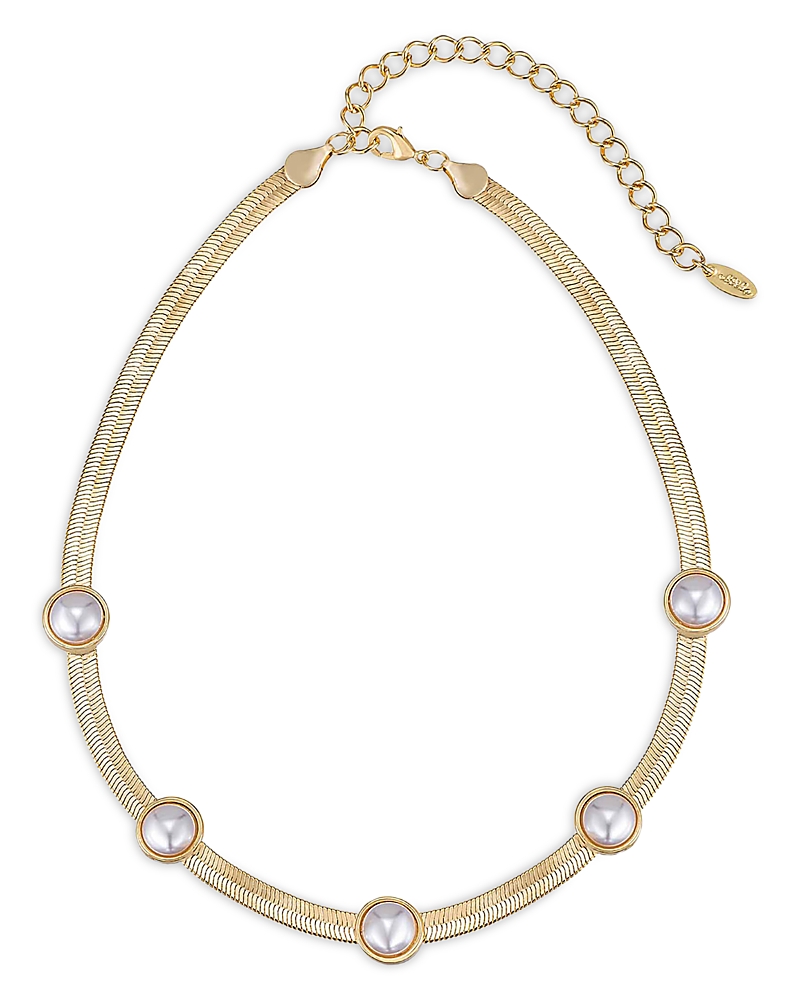 Ettika Imitation Pearl Dotted 18k Gold Plated Snake Chain In Ivory/gold