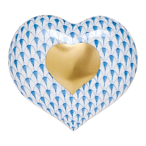 Herend Porcelain Heart Of Gold In Blue