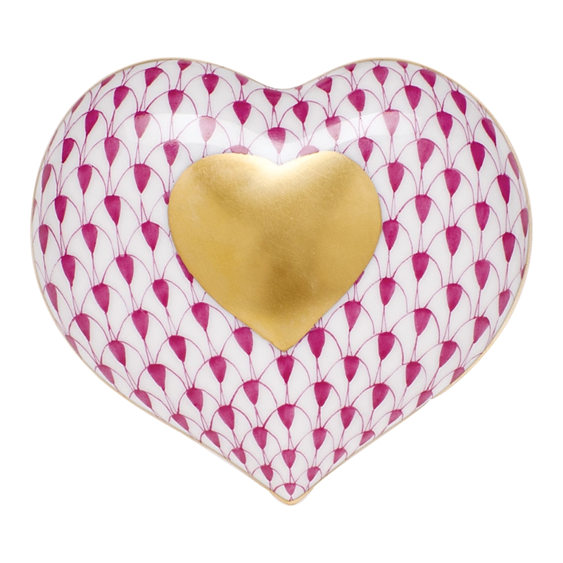 Herend Porcelain Heart Of Gold In Raspberry