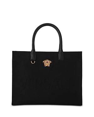 Shop Versace La Medusa Canvas Tote Bag In Black/silver