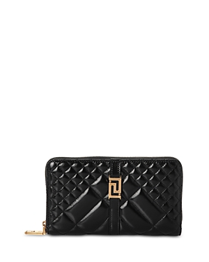 Shop Versace Greca Goddess Quilted Patent Leather Continental Wallet In Black/ Gold