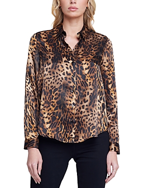 Shop L Agence L'agence Tyler Silk Shirt In Brown Multi