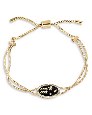 Zodiac Pave Sign Charm Slider Bracelet in Gold Tone