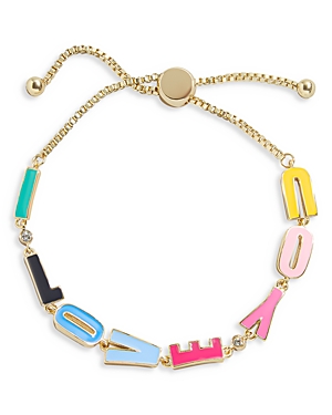 More To Adore Crystal & Multicolor I Love You Slider Bracelet in Gold Tone