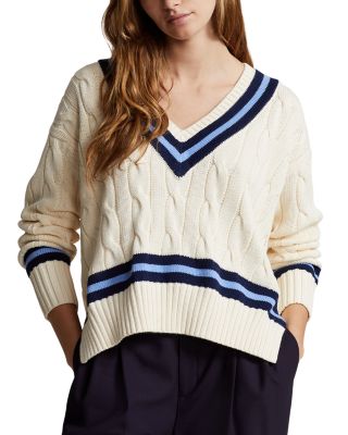 Polo Ralph Lauren Womens 100% Cotton Cable Knit V-Neck Sweater (Blue Navy,  Large) at  Women's Clothing store