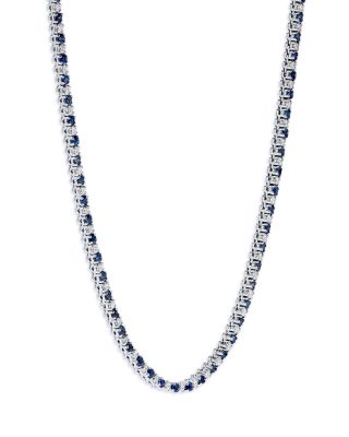 Gemstone & Diamond Tennis Necklace in 14K White Gold, 17"