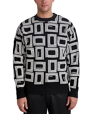 Karl Lagerfeld Paris Slim Fit Geometric Raised Monogram Jacquard Crewneck Sweater