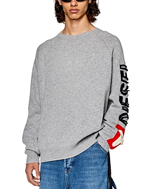 Shop Diesel K Saria Wool Logo Inlay Loose Fit Crewneck Sweater In Dark Gray