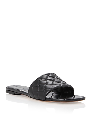 Bottega Veneta Quilted Leather Flat Slide Sandals In Nero