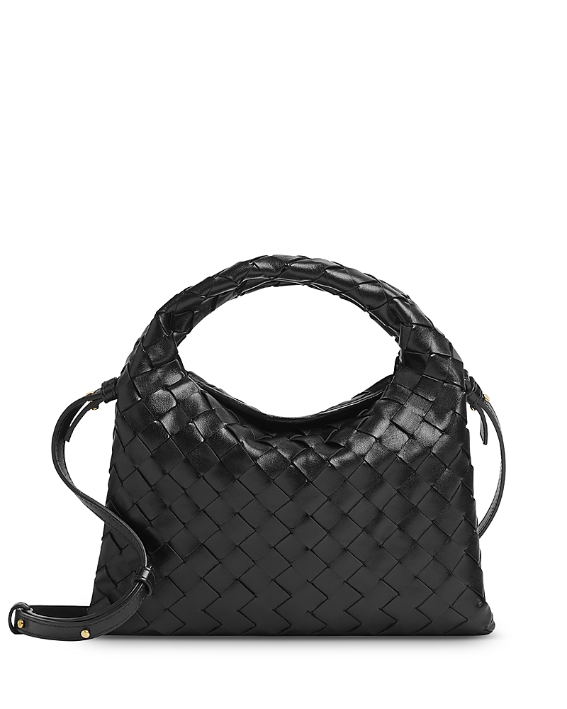 Shop Bottega Veneta Mini Hop Intrecciato Leather Shoulder Bag In Black/brass