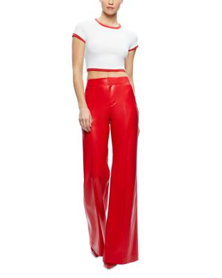 Alice and Olivia Dylan High Waist Wide Leg Pants in Bright Ruby Faux Leather