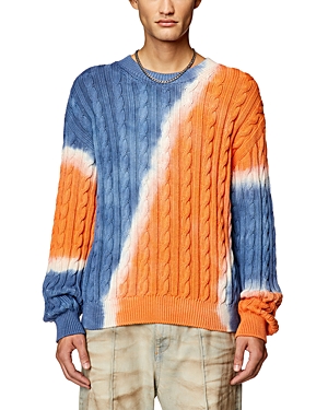 Shop Diesel K-janci Cotton Tie Dyed Cable Knit Loose Fit Crewneck Sweater In Red Orange