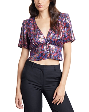 The Kooples Confetti Party Crop Top In Blue/ Red