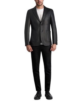 Glossy Textured Houndstooth Slim Fit Blazer 