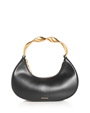 Shop Simkhai Nixi Twist Leather Top Handle Bag In Black