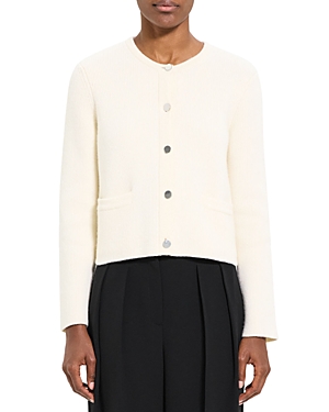Theory Short Cashmere And Wool Knit Jacket In Ivory