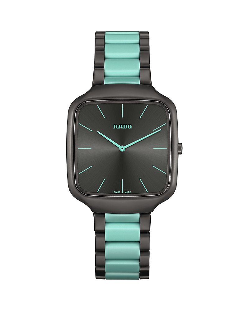 Rado Unisex Swiss True Square Thinline Les Couleurs Le Corbusier Green & Gray Ceramic Bracelet Watch 37mm In Black/blue