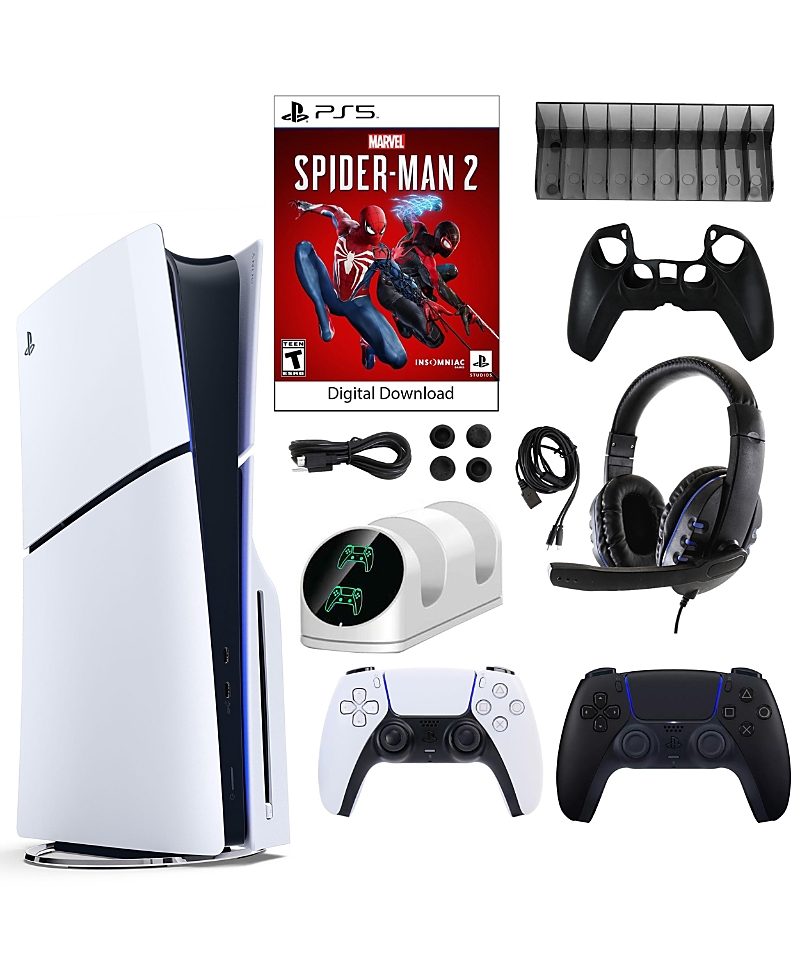 Sony PS5 Spider Man 2 Console with Extra Purple Dualsense Controller and Accessories Kit